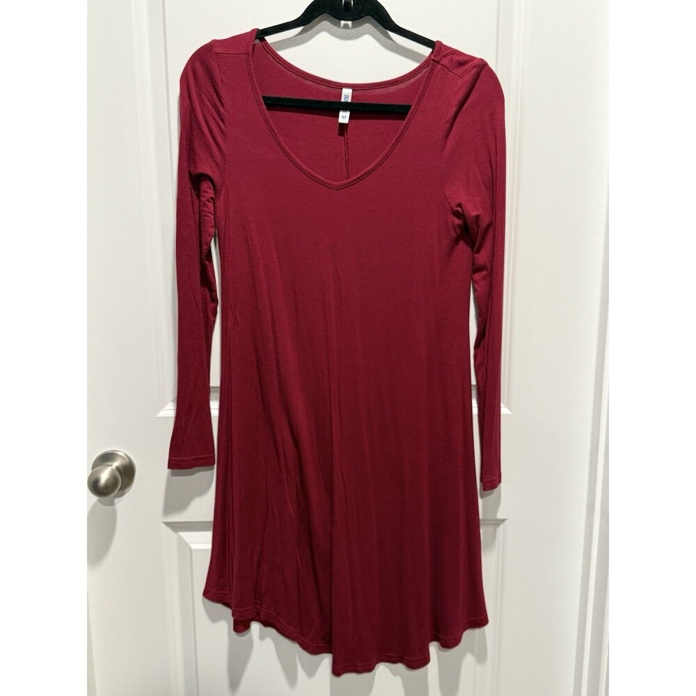 T-Shirt Dress Maroon Medium‎ Dearcase Long Sleeve Knee Length Women’s